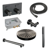 BRAUER Stripe thermostatische inbouw regendouche met drukknoppen SET 25 met 25 cm douchekop en rechte muurarm en staaf handdouche en doucheslang en wandaansluitbocht gunmetal geborsteld PVD 5-GM-413