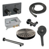 BRAUER Stripe thermostatische inbouw regendouche met drukknoppen SET 28 met 25 cm douchekop en rechte muurarm en 3-standen handdouche en doucheslang en wandaansluitbocht gunmetal geborsteld PVD 5-GM-419