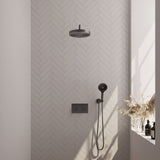 BRAUER Stripe thermostatische inbouw regendouche met drukknoppen SET 29 met 25 cm douchekop en gebogen muurarm en 3-standen handdouche en doucheslang en wandaansluitbocht gunmetal geborsteld PVD 5-GM-421