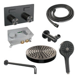 BRAUER Stripe thermostatische inbouw regendouche met drukknoppen SET 29 met 25 cm douchekop en gebogen muurarm en 3-standen handdouche en doucheslang en wandaansluitbocht gunmetal geborsteld PVD 5-GM-421