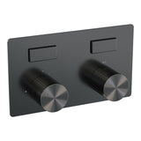 BRAUER Stripe thermostatische inbouw regendouche met drukknoppen SET 29 met 25 cm douchekop en gebogen muurarm en 3-standen handdouche en doucheslang en wandaansluitbocht gunmetal geborsteld PVD 5-GM-421