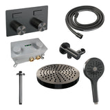 BRAUER Stripe thermostatische inbouw regendouche met drukknoppen SET 30 met 25 cm douchekop en plafondarm en 3-standen handdouche en doucheslang en wandaansluitbocht gunmetal geborsteld PVD 5-GM-423