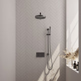 BRAUER Stripe thermostatische inbouw regendouche met drukknoppen SET 31 met 25 cm douchekop en rechte muurarm en staaf handdouche en doucheslang en geïntegreerde glijstang gunmetal geborsteld PVD 5-GM-425