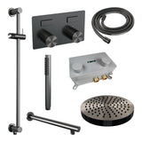 BRAUER Stripe thermostatische inbouw regendouche met drukknoppen SET 31 met 25 cm douchekop en rechte muurarm en staaf handdouche en doucheslang en geïntegreerde glijstang gunmetal geborsteld PVD 5-GM-425