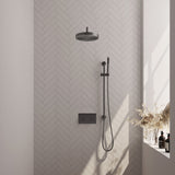 BRAUER Stripe thermostatische inbouw regendouche met drukknoppen SET 32 met 25 cm douchekop en gebogen muurarm en staaf handdouche en doucheslang en geïntegreerde glijstang gunmetal geborsteld PVD 5-GM-427