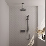 BRAUER Stripe thermostatische inbouw regendouche met drukknoppen SET 33 met 25 cm douchekop en plafondarm en staaf handdouche en doucheslang en geïntegreerde glijstang gunmetal geborsteld PVD 5-GM-429