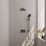 BRAUER Stripe thermostatische inbouw regendouche met drukknoppen SET 35 met 25 cm douchekop en gebogen muurarm en 3-standen handdouche en doucheslang en geïntegreerde glijstang gunmetal geborsteld PVD 5-GM-433
