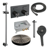 BRAUER Stripe thermostatische inbouw regendouche met drukknoppen SET 36 met 25 cm douchekop en plafondarm en 3-standen handdouche en doucheslang en geïntegreerde glijstang gunmetal geborsteld PVD 5-GM-435