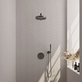 BRAUER Stripe thermostatische inbouw regendouche 3-weg rond SET 37 met 25 cm douchekop en rechte muurarm en staaf handdouche en doucheslang en wandaansluitbocht gunmetal geborsteld PVD 5-GM-437