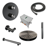 BRAUER Stripe thermostatische inbouw regendouche 3-weg rond SET 37 met 25 cm douchekop en rechte muurarm en staaf handdouche en doucheslang en wandaansluitbocht gunmetal geborsteld PVD 5-GM-437