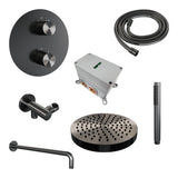 BRAUER Stripe thermostatische inbouw regendouche 3-weg rond SET 38 met 25 cm douchekop en gebogen muurarm en staaf handdouche en doucheslang en wandaansluitbocht gunmetal geborsteld PVD 5-GM-439