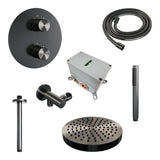 BRAUER Stripe thermostatische inbouw regendouche 3-weg rond SET 39 met 25 cm douchekop en plafondarm en staaf handdouche en doucheslang en wandaansluitbocht gunmetal geborsteld PVD 5-GM-441