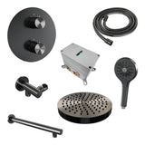 BRAUER Stripe thermostatische inbouw regendouche 3-weg rond SET 40 met 25 cm douchekop en rechte muurarm en 3-standen handdouche en doucheslang en wandaansluitbocht gunmetal geborsteld PVD 5-GM-443
