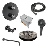 BRAUER Stripe thermostatische inbouw regendouche 3-weg rond SET 41 met 25 cm douchekop en gebogen muurarm en 3-standen handdouche en doucheslang en wandaansluitbocht gunmetal geborsteld PVD 5-GM-445