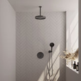 BRAUER Stripe thermostatische inbouw regendouche 3-weg rond SET 42 met 25 cm douchekop en plafondarm en 3-standen handdouche en doucheslang en wandaansluitbocht gunmetal geborsteld PVD 5-GM-447