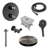 BRAUER Stripe thermostatische inbouw regendouche 3-weg rond SET 42 met 25 cm douchekop en plafondarm en 3-standen handdouche en doucheslang en wandaansluitbocht gunmetal geborsteld PVD 5-GM-447