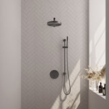 BRAUER Stripe thermostatische inbouw regendouche 3-weg rond SET 43 met 25 cm douchekop en rechte muurarm en staaf handdouche en doucheslang en geïntegreerde glijstang gunmetal geborsteld PVD 5-GM-449