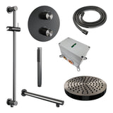 BRAUER Stripe thermostatische inbouw regendouche 3-weg rond SET 43 met 25 cm douchekop en rechte muurarm en staaf handdouche en doucheslang en geïntegreerde glijstang gunmetal geborsteld PVD 5-GM-449