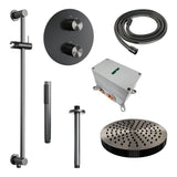 BRAUER Stripe thermostatische inbouw regendouche 3-weg rond SET 45 met 25 cm douchekop en plafondarm en staaf handdouche en doucheslang en geïntegreerde glijstang gunmetal geborsteld PVD 5-GM-453