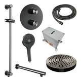 BRAUER Stripe thermostatische inbouw regendouche 3-weg rond SET 46 met 25 cm douchekop en rechte muurarm en 3-standen handdouche en doucheslang en geïntegreerde glijstang gunmetal geborsteld PVD 5-GM-455