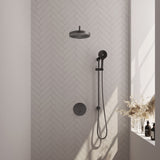 BRAUER Stripe thermostatische inbouw regendouche 3-weg rond SET 47 met 25 cm douchekop en gebogen muurarm en 3-standen handdouche en doucheslang en geïntegreerde glijstang gunmetal geborsteld PVD 5-GM-457