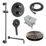 BRAUER Stripe thermostatische inbouw regendouche 3-weg rond SET 47 met 25 cm douchekop en gebogen muurarm en 3-standen handdouche en doucheslang en geïntegreerde glijstang gunmetal geborsteld PVD 5-GM-457