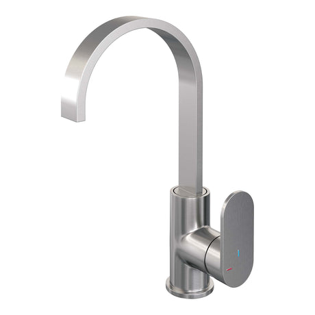 BRAUER Brushed Edition hoge opbouw wastafelmengkraan met draaibare platte uitloop model C RVS geborsteld PVD