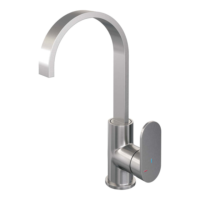 BRAUER Brushed Edition hoge opbouw wastafelmengkraan met draaibare platte uitloop model C RVS geborsteld PVD