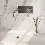 BRAUER Brushed Edition inbouw wastafelmengkraan met gebogen uitloop en afdekplaat model A1 RVS geborsteld PVD