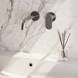 BRAUER Brushed Edition inbouw wastafelmengkraan met gebogen uitloop en rozetten model C1 RVS geborsteld PVD