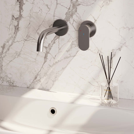 BRAUER Brushed Edition inbouw wastafelmengkraan met gebogen uitloop en rozetten model C1 RVS geborsteld PVD