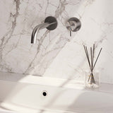 BRAUER Brushed Edition inbouw wastafelmengkraan met gebogen uitloop en rozetten model B1 RVS geborsteld PVD