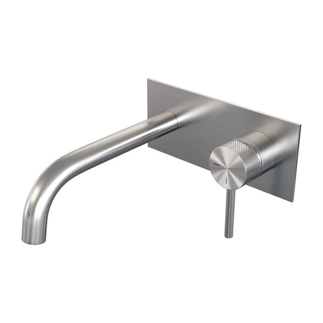 BRAUER Brushed Carving inbouw wastafelmengkraan met gebogen uitloop en afdekplaat model A1 RVS geborsteld PVD 5-NG-004-B6
