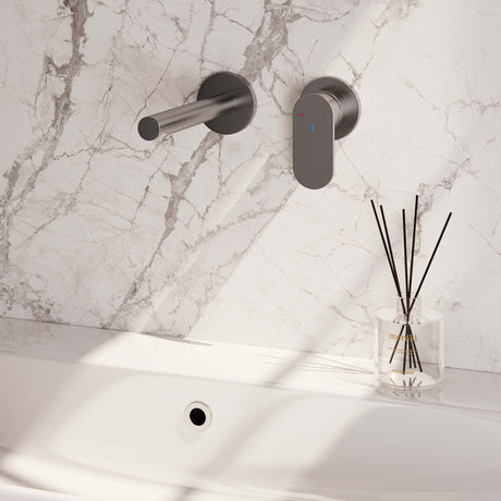 BRAUER Brushed Edition inbouw wastafelmengkraan met rechte uitloop en rozetten model C1 RVS geborsteld PVD