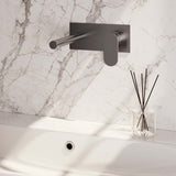 BRAUER Brushed Edition inbouw wastafelmengkraan met rechte uitloop en afdekplaat model C1 RVS geborsteld PVD