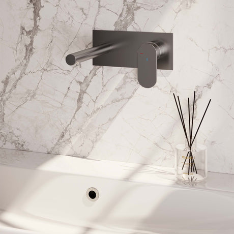 BRAUER Brushed Edition inbouw wastafelmengkraan met rechte uitloop en afdekplaat model C1 RVS geborsteld PVD