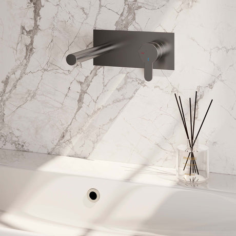 BRAUER Brushed Edition inbouw wastafelmengkraan met rechte uitloop en afdekplaat model D1 RVS geborsteld PVD