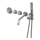 BRAUER Brushed Edition thermostatische inbouw badkraan SET 01 met uitloop en staaf handdouche en doucheslang en wandaansluitbocht RVS geborsteld PVD