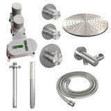 BRAUER Brushed Edition thermostatische inbouw regendouche SET 06 met 30 cm douchekop en plafondarm en staaf handdouche en doucheslang en wandaansluitbocht RVS geborsteld PVD