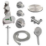 BRAUER Brushed Edition thermostatische inbouw regendouche SET 11 met 20 cm douchekop en plafondarm en 3-standen handdouche en doucheslang en wandaansluitbocht RVS geborsteld PVD