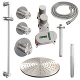 BRAUER Brushed Edition thermostatische inbouw regendouche SET 18 met 30 cm douchekop en plafondarm en staaf handdouche en doucheslang en geïntegreerde glijstang RVS geborsteld PVD