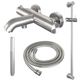 BRAUER Brushed Edition opbouw baddouche thermostaatkraan SET 01 met glijstang en staaf handdouche en doucheslang RVS geborsteld PVD