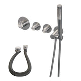 BRAUER Brushed Edition thermostatische inbouw badkraan SET 01 met badvulcombinatie en staaf handdouche en doucheslang en wandaansluitbocht RVS geborsteld PVD