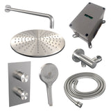 BRAUER Brushed Edition thermostatische inbouw regendouche 3-weg omstelling SET 34 met 30 cm douchekop en gebogen muurarm en 3-standen handdouche en doucheslang en wandaansluitbocht RVS geborsteld PVD