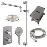 BRAUER Brushed Edition thermostatische inbouw regendouche 3-weg omstelling SET 45 met 20 cm douchekop en gebogen muurarm en 3-standen handdouche en doucheslang en geïntegreerde glijstang RVS geborsteld PVD