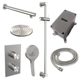 BRAUER Brushed Edition thermostatische inbouw regendouche 3-weg omstelling SET 43 met 20 cm douchekop en rechte muurarm en 3-standen handdouche en doucheslang en geïntegreerde glijstang RVS geborsteld PVD