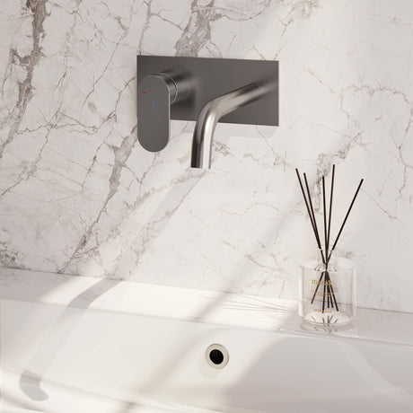 BRAUER Brushed Edition inbouw wastafelmengkraan met gebogen uitloop en rozetten model C2 RVS geborsteld PVD