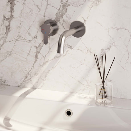 BRAUER Brushed Edition inbouw wastafelmengkraan met gebogen uitloop en rozetten model D2 RVS geborsteld PVD