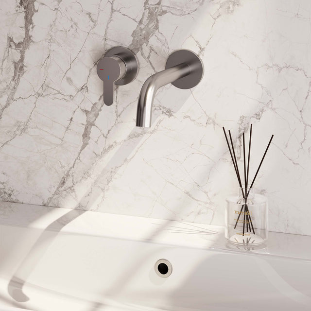 BRAUER Brushed Edition inbouw wastafelmengkraan met gebogen uitloop en rozetten model D2 RVS geborsteld PVD