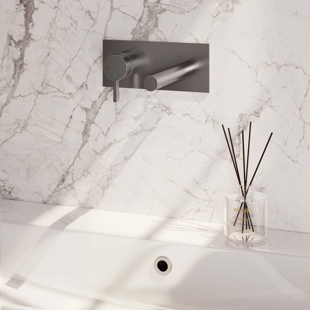 BRAUER Brushed Edition inbouw wastafelmengkraan met rechte uitloop en rozetten model E2 RVS geborsteld PVD